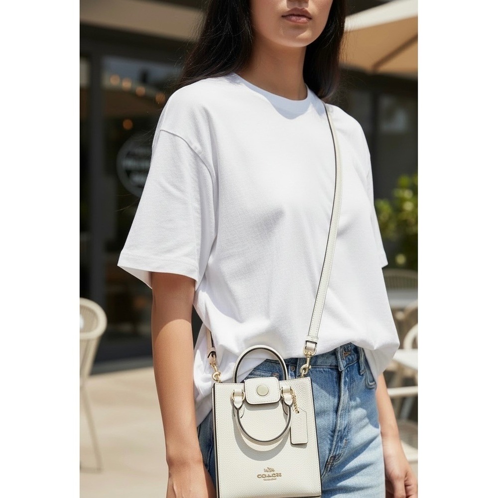 Coach North South Mini Tote Women Small White Excellent Pebbled Leather Bag - Picture 11 of 11